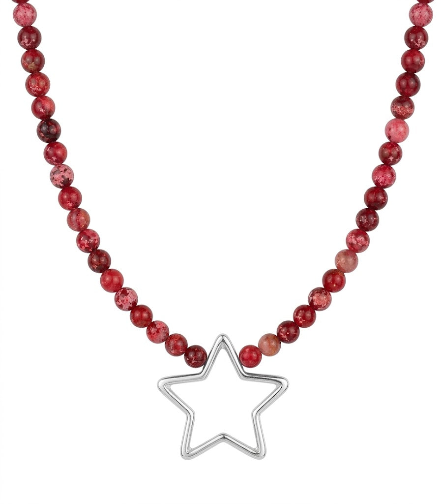 Gargantilla de Ágatas Rojas con Estrella Bañada en Plata – Pikadura