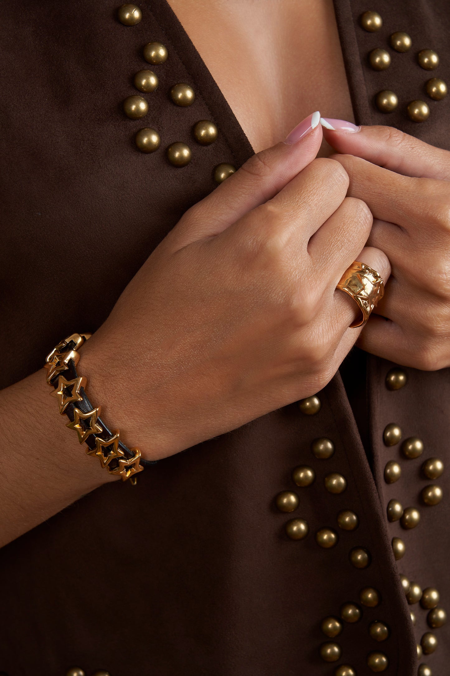 Pulsera  Supernova Cuero Oro 3 Estrellas