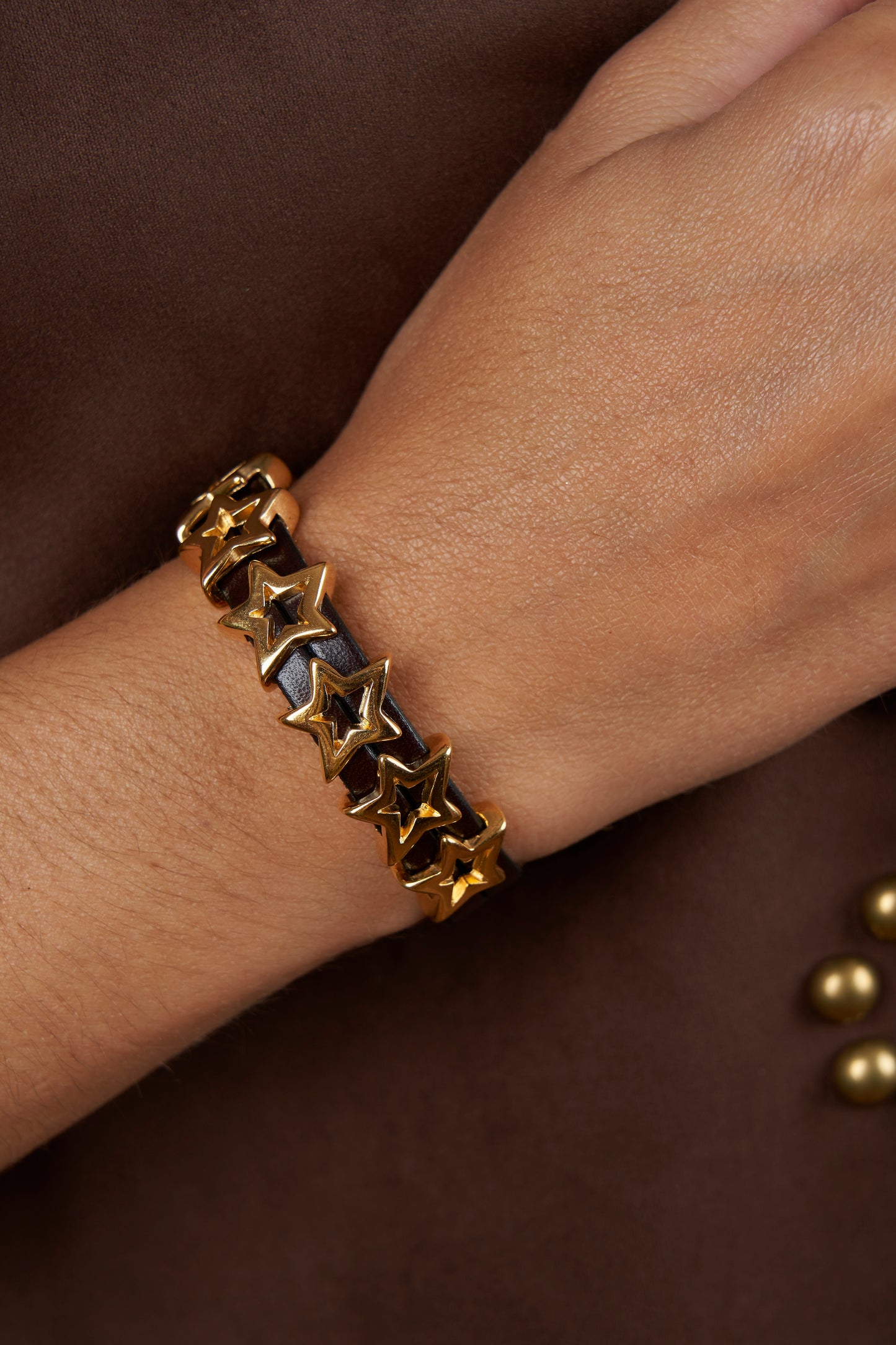 Pulsera  Supernova Cuero Oro  Estrellas