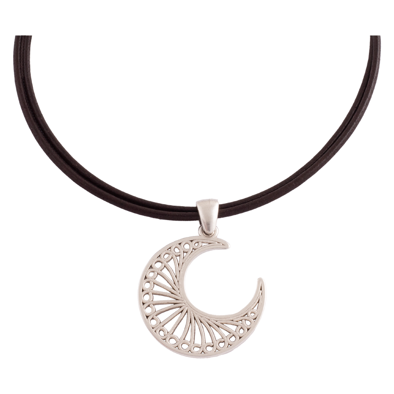 Gargantilla Cuero Luna Plata  Oro