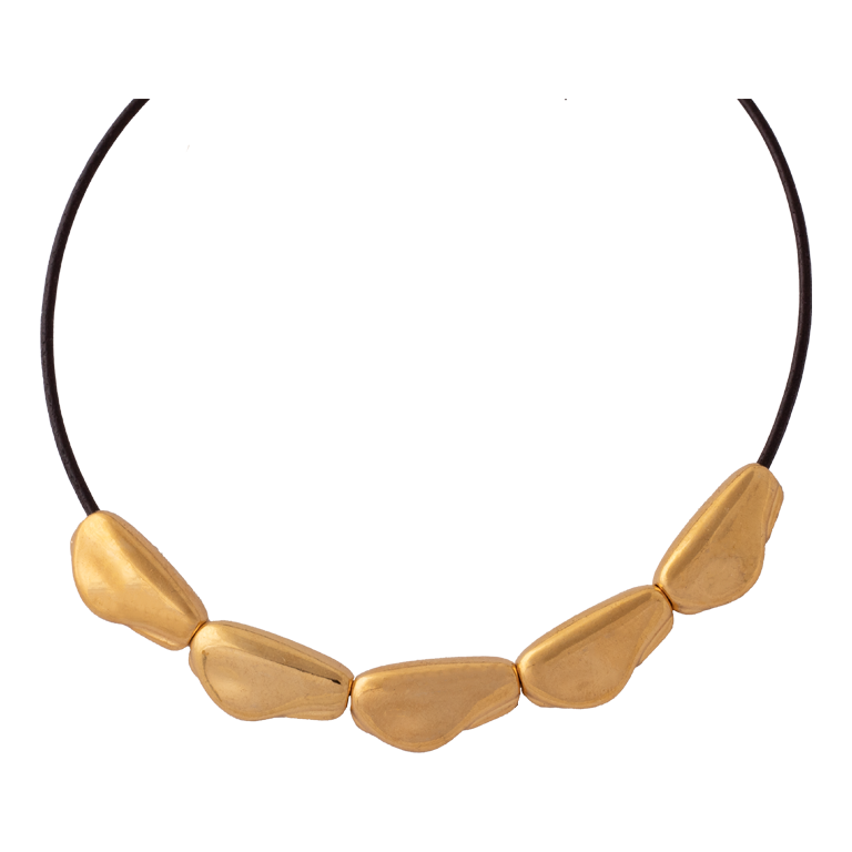 Gargantilla Cuero Piezas En Oro y Plata