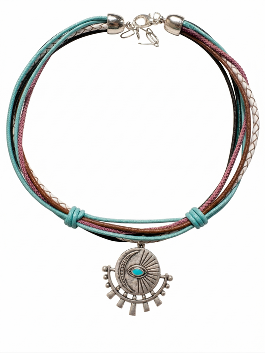 Gargantilla Bohemia de Amuletos - Ojo Turco y Luna Turquesa