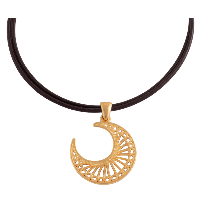 Gargantilla Cuero Luna Plata  Oro