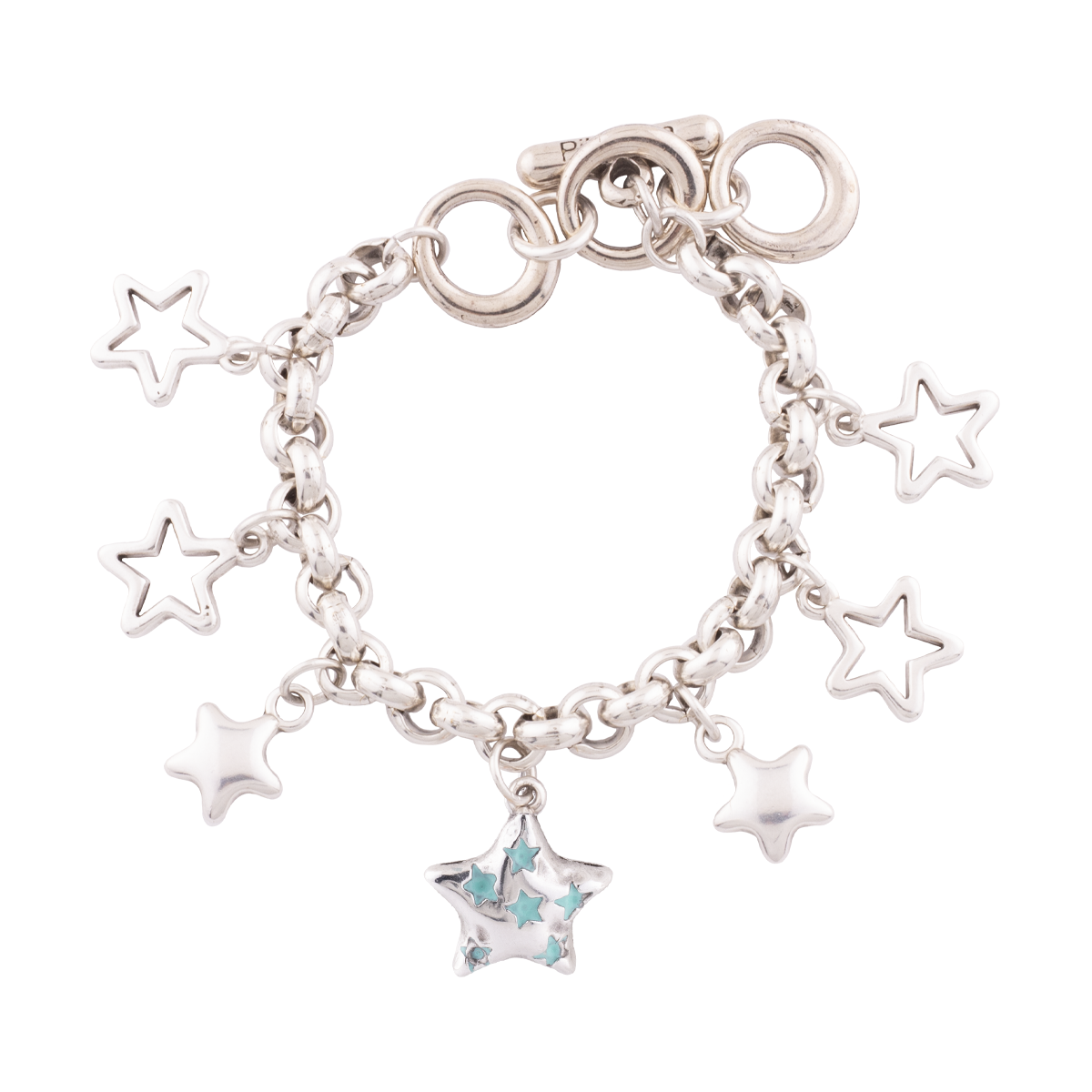Pulsera de Estrellas de Plata con Esmalte Turquesa - Un Toque Celestial y Sofisticado