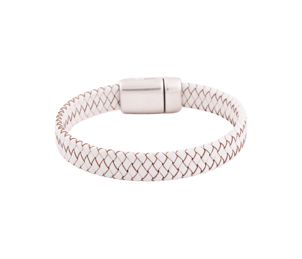 Pulsera Cuero Trenzado Blanca