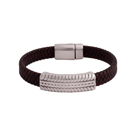 Pulsera Hombre Cuero Oscuro Rueda