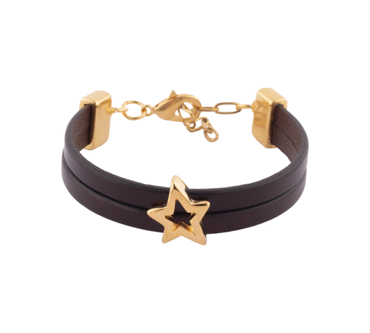 Pulsera  Supernova Cuero Oro  Estrellas