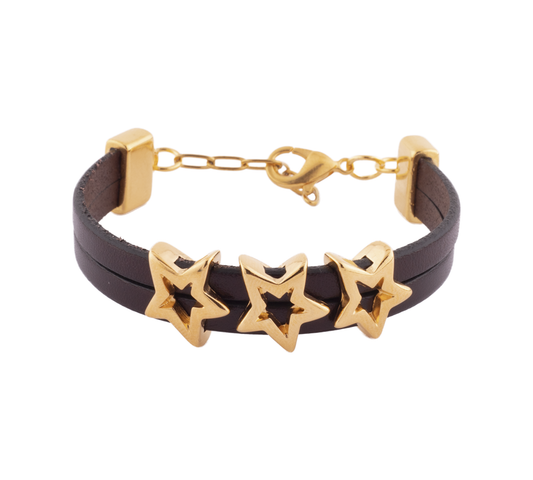 Pulsera  Supernova Cuero Oro 3 Estrellas