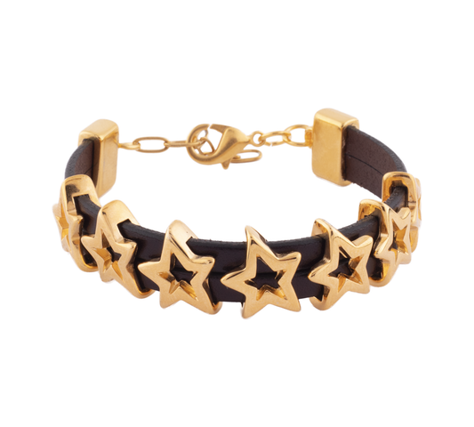 Pulsera  Supernova Cuero Oro  Estrellas