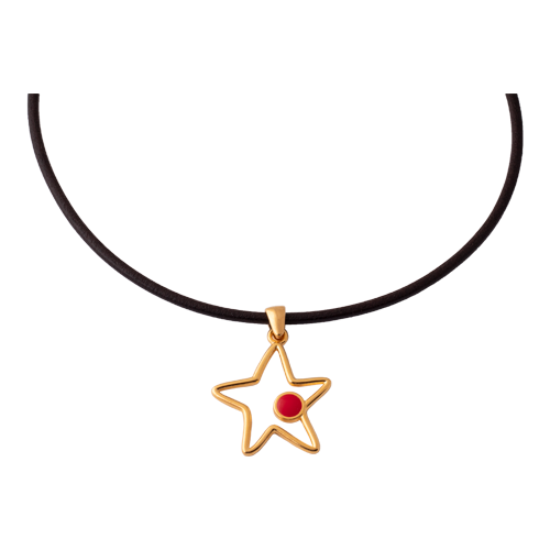 Gargantilla Oro Cuero Star  Estrella Rojo-Turquesa