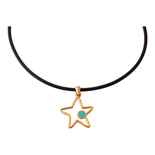 Gargantilla Oro Cuero Star  Estrella Rojo-Turquesa
