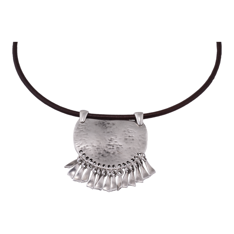 Gargantilla Cuero Vikinga Guerrera Plata y Oro