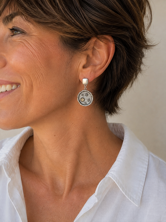 Pendientes Universo y cristal Swarovski® en color champan
