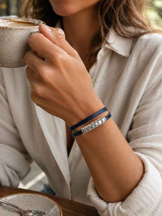 Pulsera Doble Cuero Colores Azul
