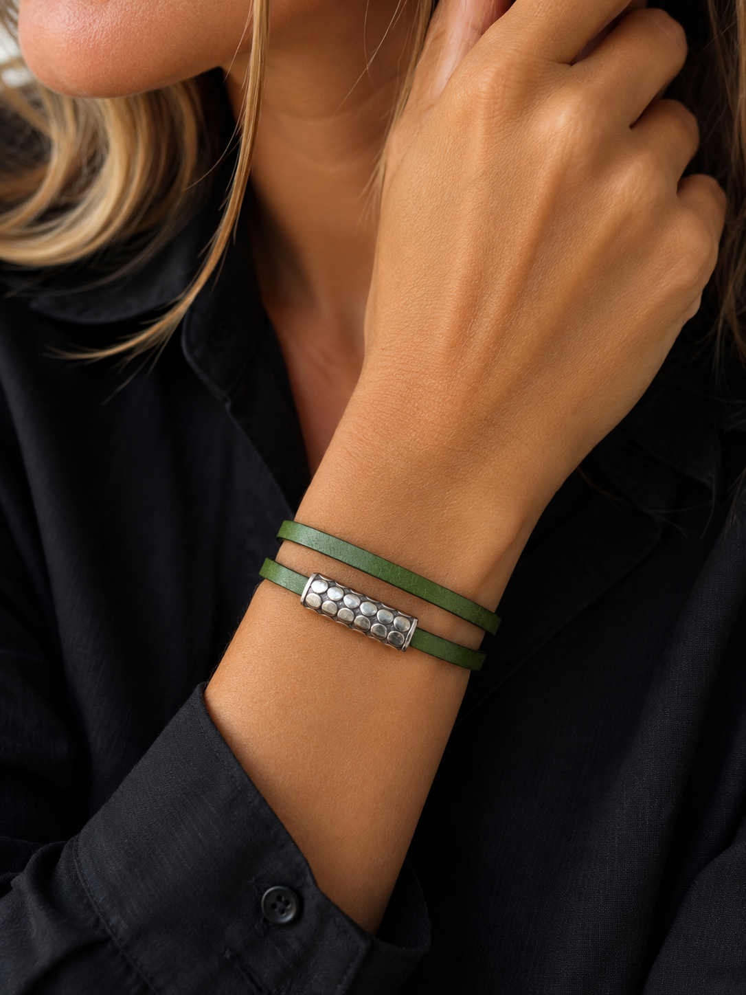 Pulsera Doble Cuero Colores Verde