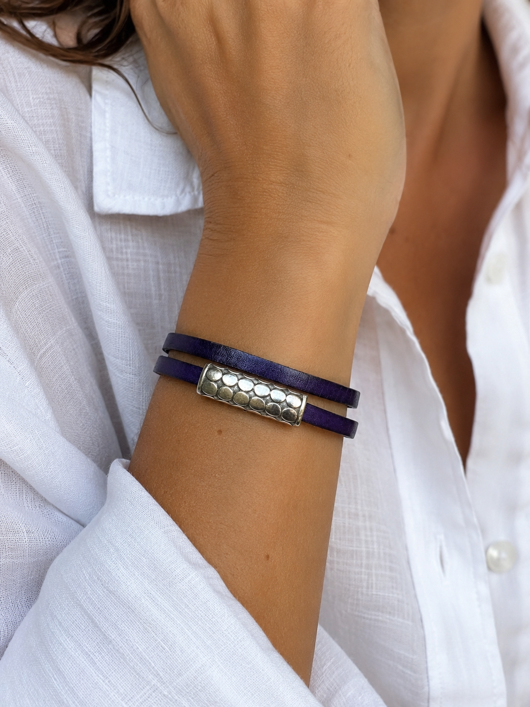 Pulsera Doble Cuero Colores Lila