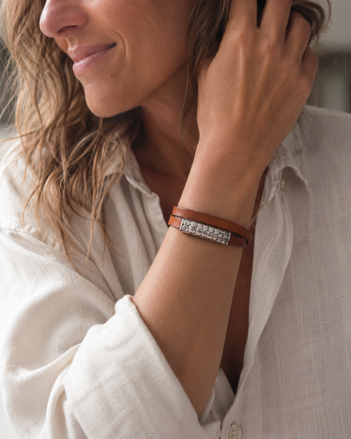 Pulsera Doble Cuero Colores Camel
